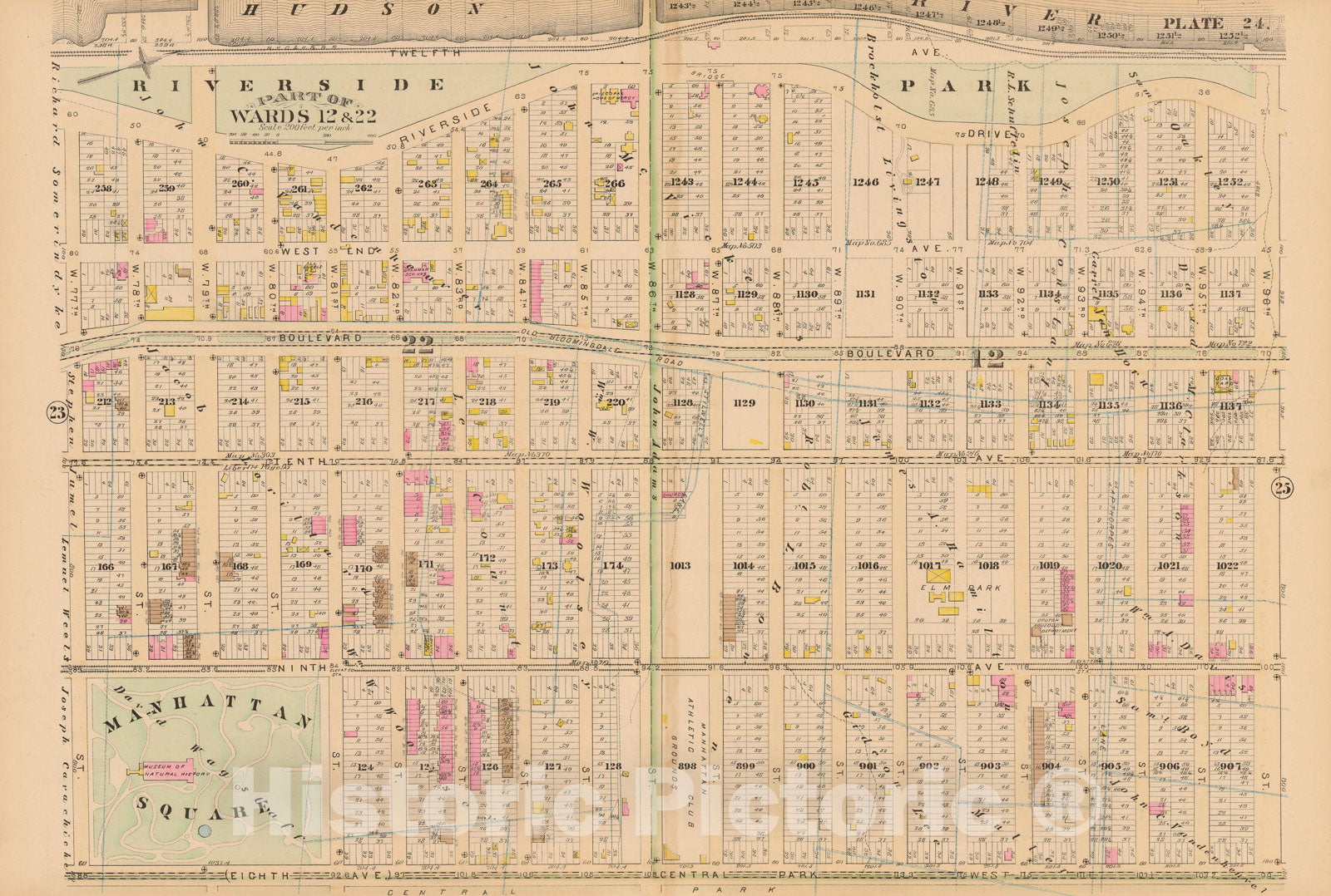 Historic Map : Manhattan & New York City 1885 Plate 024 , Robinson's Atlas City of New York , Vintage Wall Art