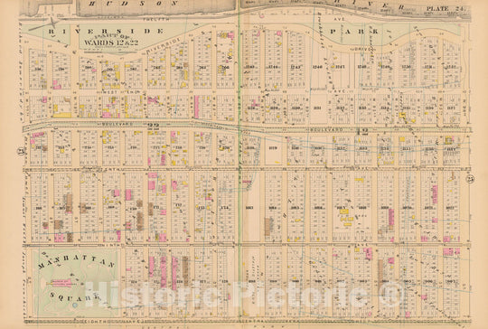 Historic Map : Manhattan & New York City 1885 Plate 024 , Robinson's Atlas City of New York , Vintage Wall Art