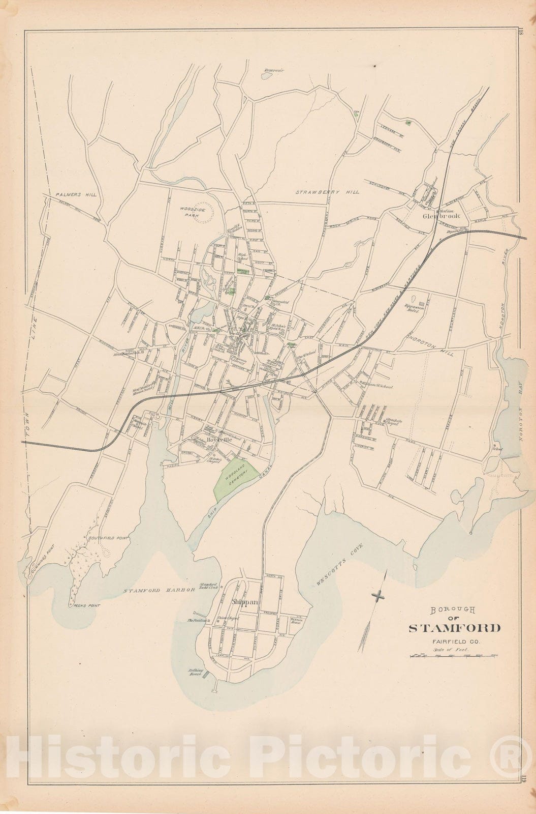 Historic Map : Stamford 1893 , Town and City Atlas State of Connecticut , Vintage Wall Art