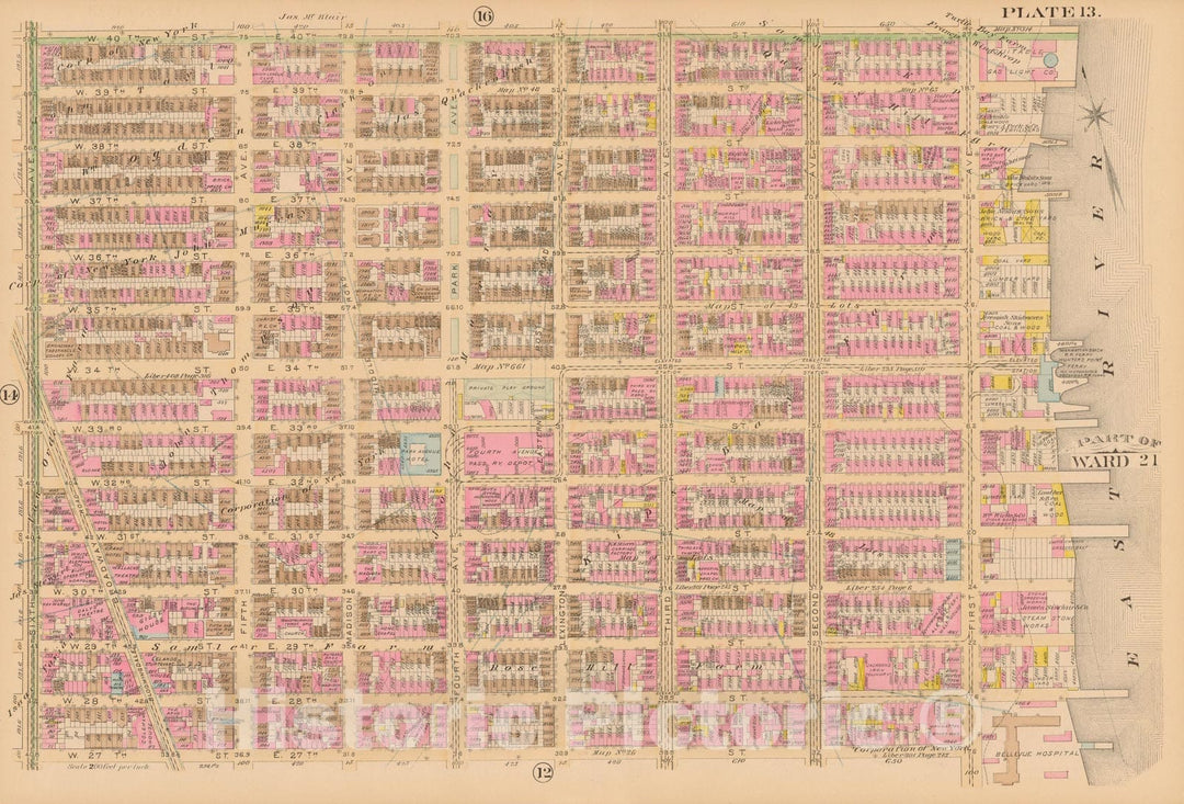 Historic Map : Manhattan & New York City 1885 Plate 013 , Robinson's Atlas City of New York , Vintage Wall Art