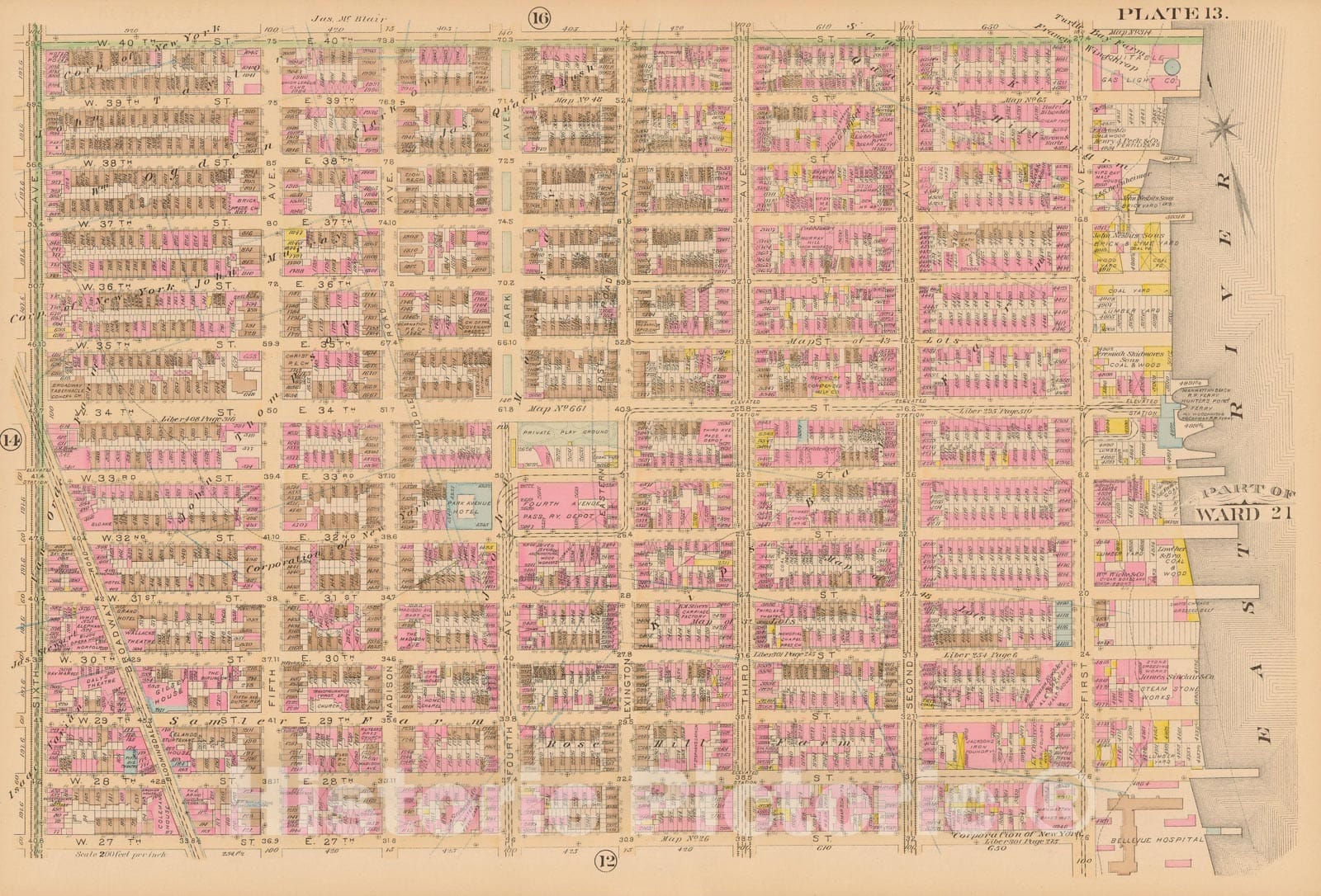 Historic Map : Manhattan & New York City 1885 Plate 013 , Robinson's Atlas City of New York , Vintage Wall Art