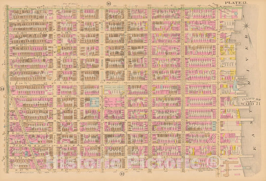 Historic Map : Manhattan & New York City 1885 Plate 013 , Robinson's Atlas City of New York , Vintage Wall Art