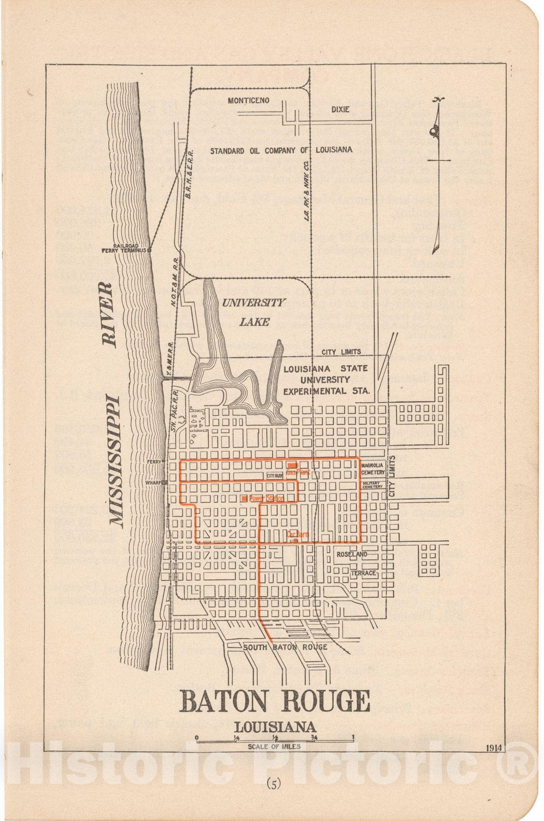 Historic Map : Baton Rouge 1914 , North American Electric Power and Traction Companies , Vintage Wall Art