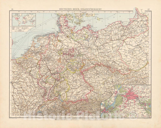 Historic Map : Germany 1899 , Andrees Allgemeiner Handatlas , v9, Vintage Wall Art