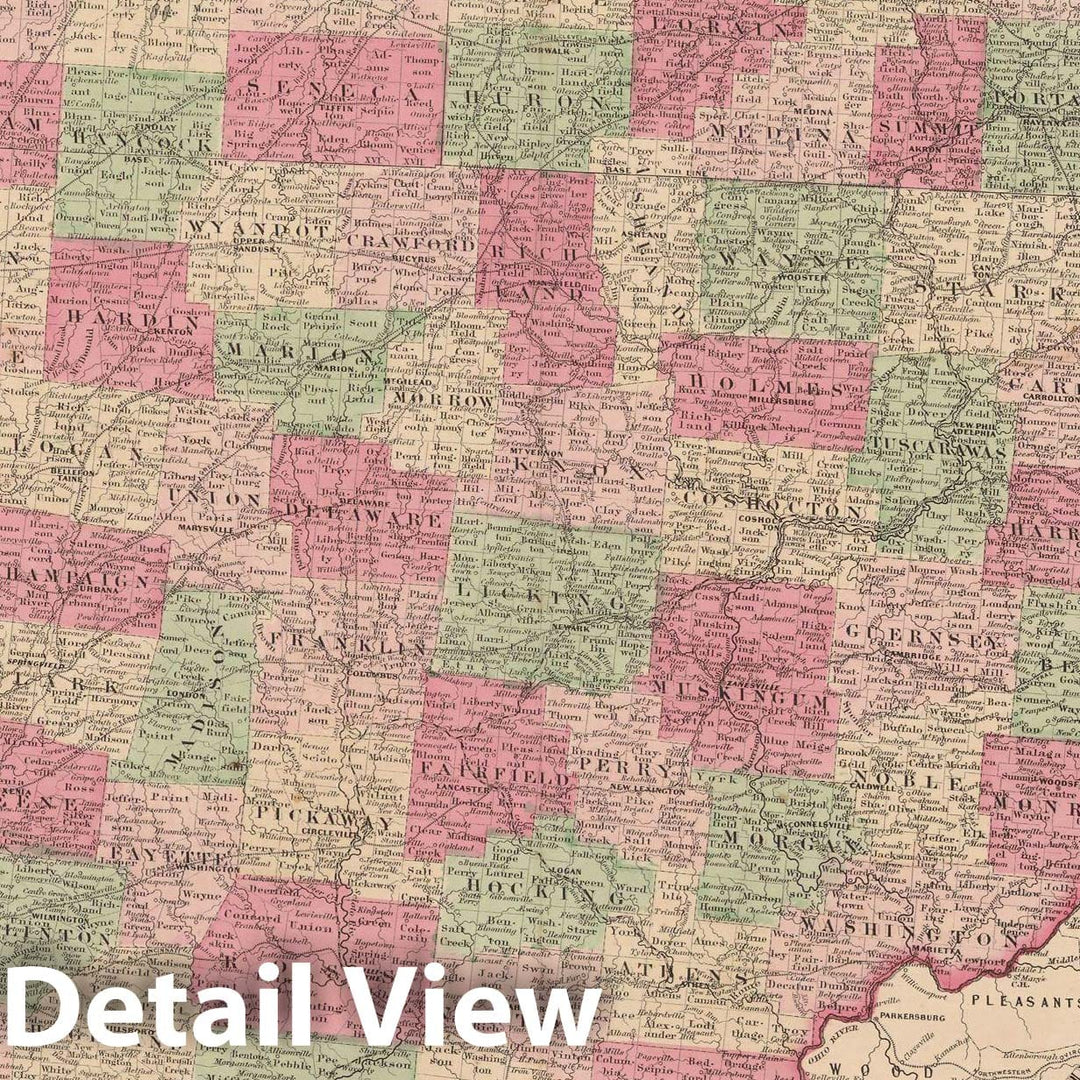 Historic Map : Ohio 1865 , Johnson's Family Atlas , Vintage Wall Art