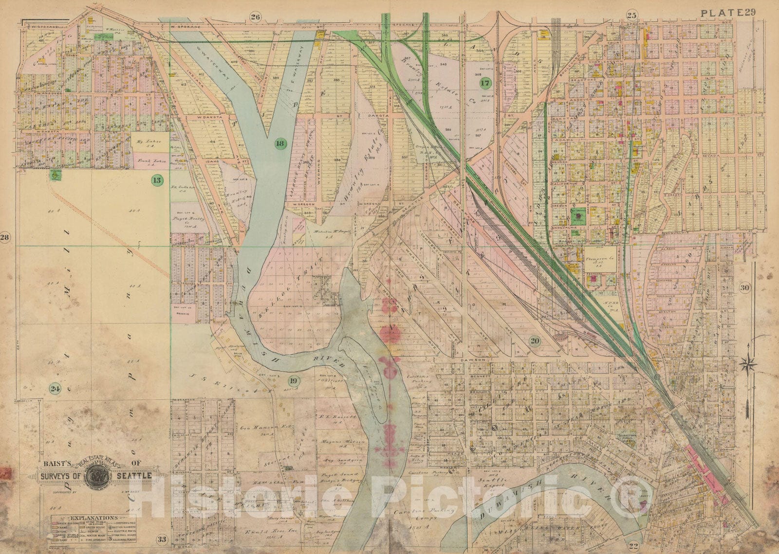 Historic Map : Real Estate Atlas of Surveys of Seattle, Seattle 1912 Plate 029 , Vintage Wall Art