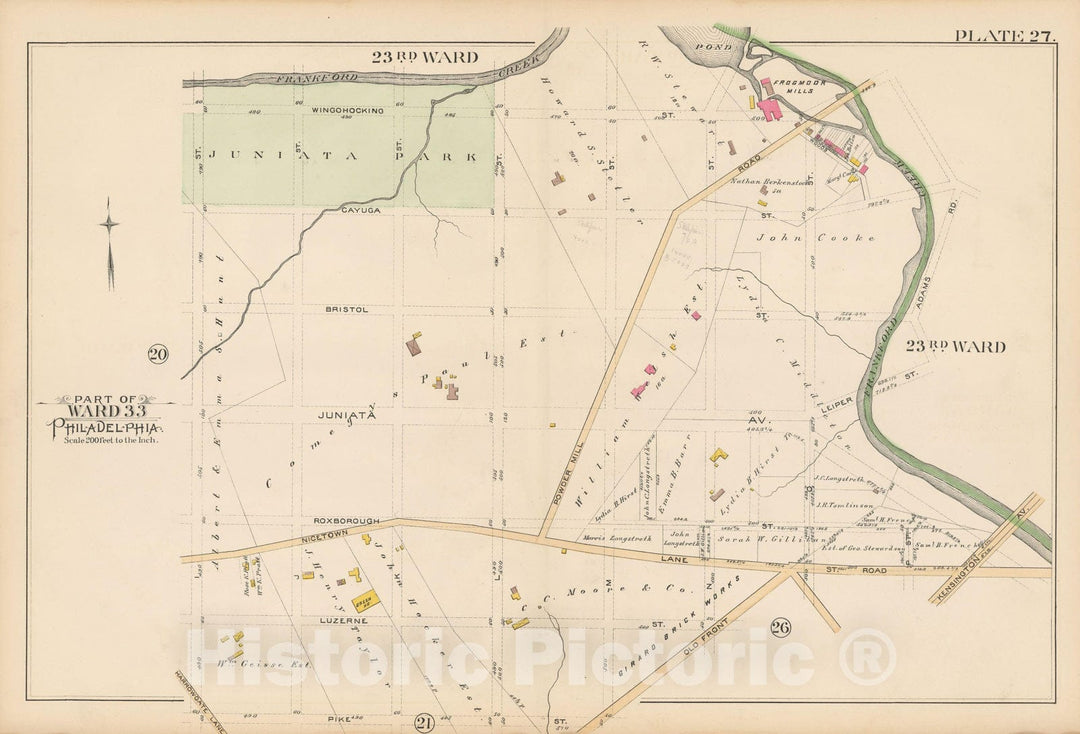 Historic Map : Atlas City of Philadelphia Volume 9 25th and 33rd Wards, Philadelphia 1891 Plate 027 , Vintage Wall Art