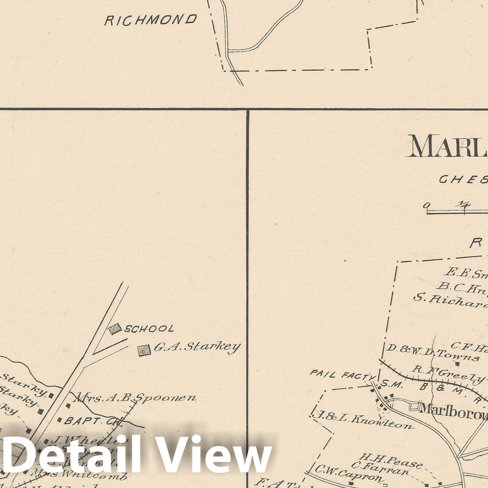 Historic Map : Marlborough & Troy 1892 , Town and City Atlas State of New Hampshire , Vintage Wall Art