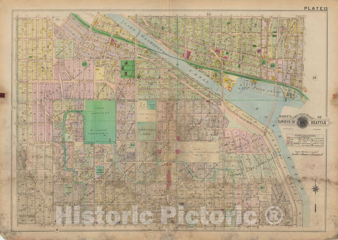 Historic Map : Real Estate Atlas of Surveys of Seattle, Seattle 1912 Plate 013 , Vintage Wall Art