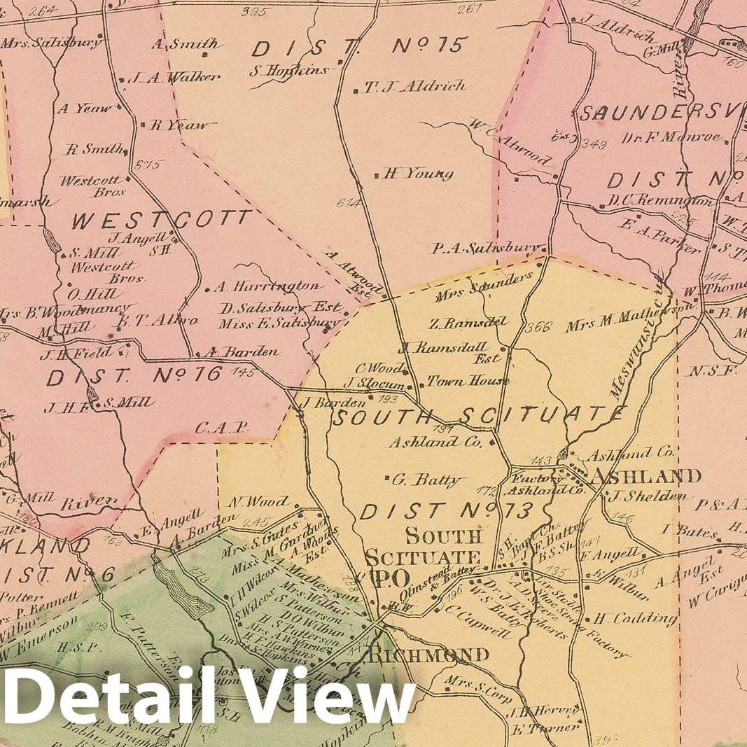 Historic Map : Atlas State of Rhode Island, Fiskville & Scituate 1870 , Vintage Wall Art