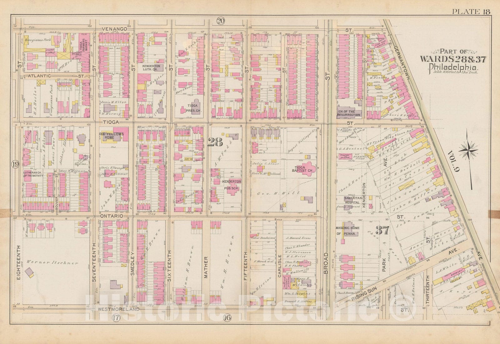 Historic Map : City of Philadelphia, 28th 32nd & 37th Wards, Vol. 6, Second Ed., Philadelphia 1894 Plate 018 , Vintage Wall Art