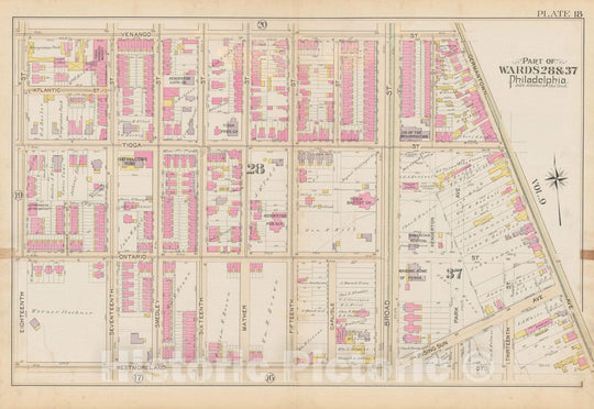 Historic Map : City of Philadelphia, 28th 32nd & 37th Wards, Vol. 6, Second Ed., Philadelphia 1894 Plate 018 , Vintage Wall Art