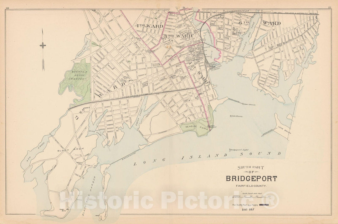 Historic Map : Bridgeport 1893 , Town and City Atlas State of Connecticut , v2, Vintage Wall Art