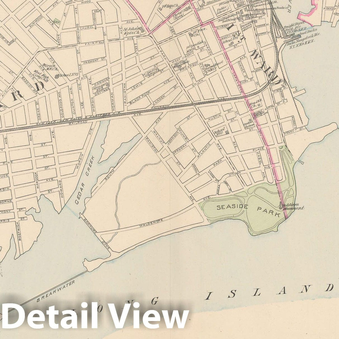 Historic Map : Bridgeport 1893 , Town and City Atlas State of Connecticut , v2, Vintage Wall Art