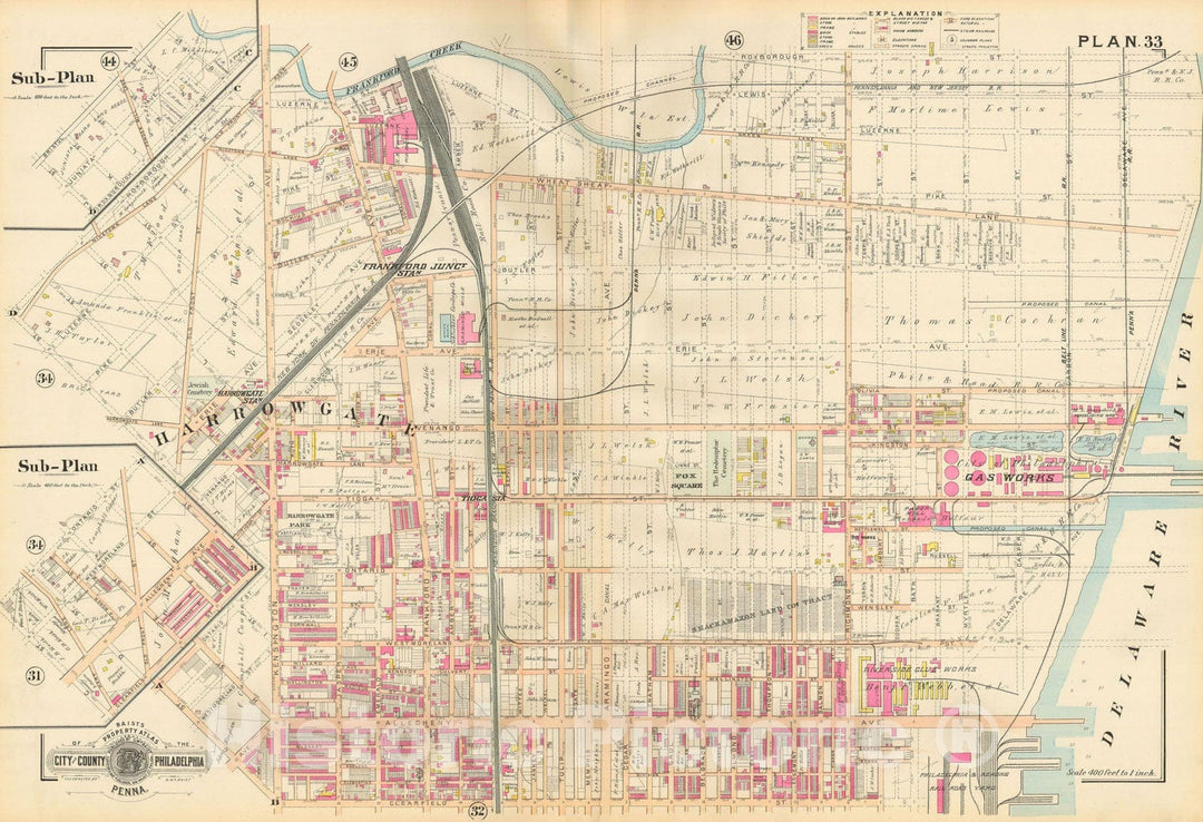 Historic Map : Baist's Property Atlas of Philadelphia, Philadelphia 1895 Plate 033 , Vintage Wall Art