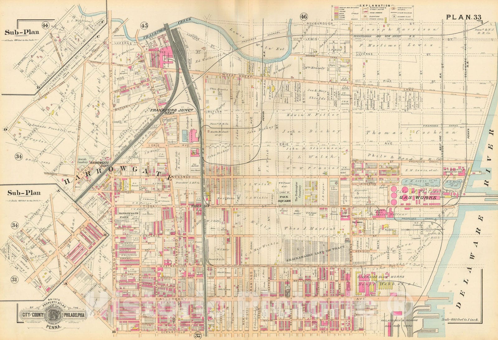 Historic Map : Baist's Property Atlas of Philadelphia, Philadelphia 1895 Plate 033 , Vintage Wall Art