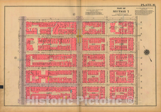 Historic Map : Atlas City of New York, Borough of Manhattan, Volume 3, 59th St to 110th St, Manhattan 1921 Plate 016 , Vintage Wall Art