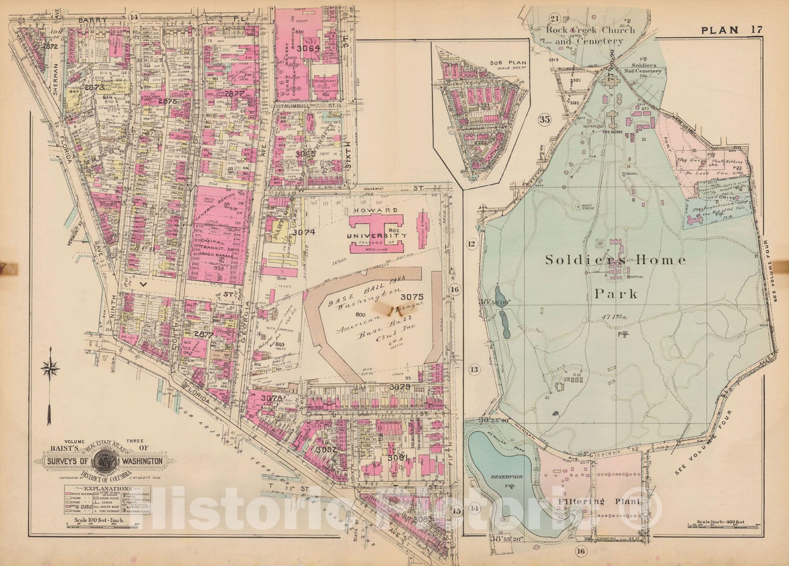 Historic Map : Atlas of Washington D.C. Volume 3 (Outer NW), Washington 1937 Plate 017 , Vintage Wall Art