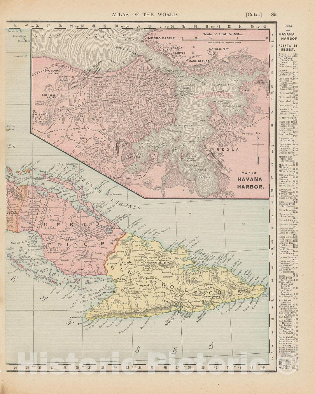 Historic Map : Cuba 1900 , Universal Atlas World , v2, Vintage Wall Art