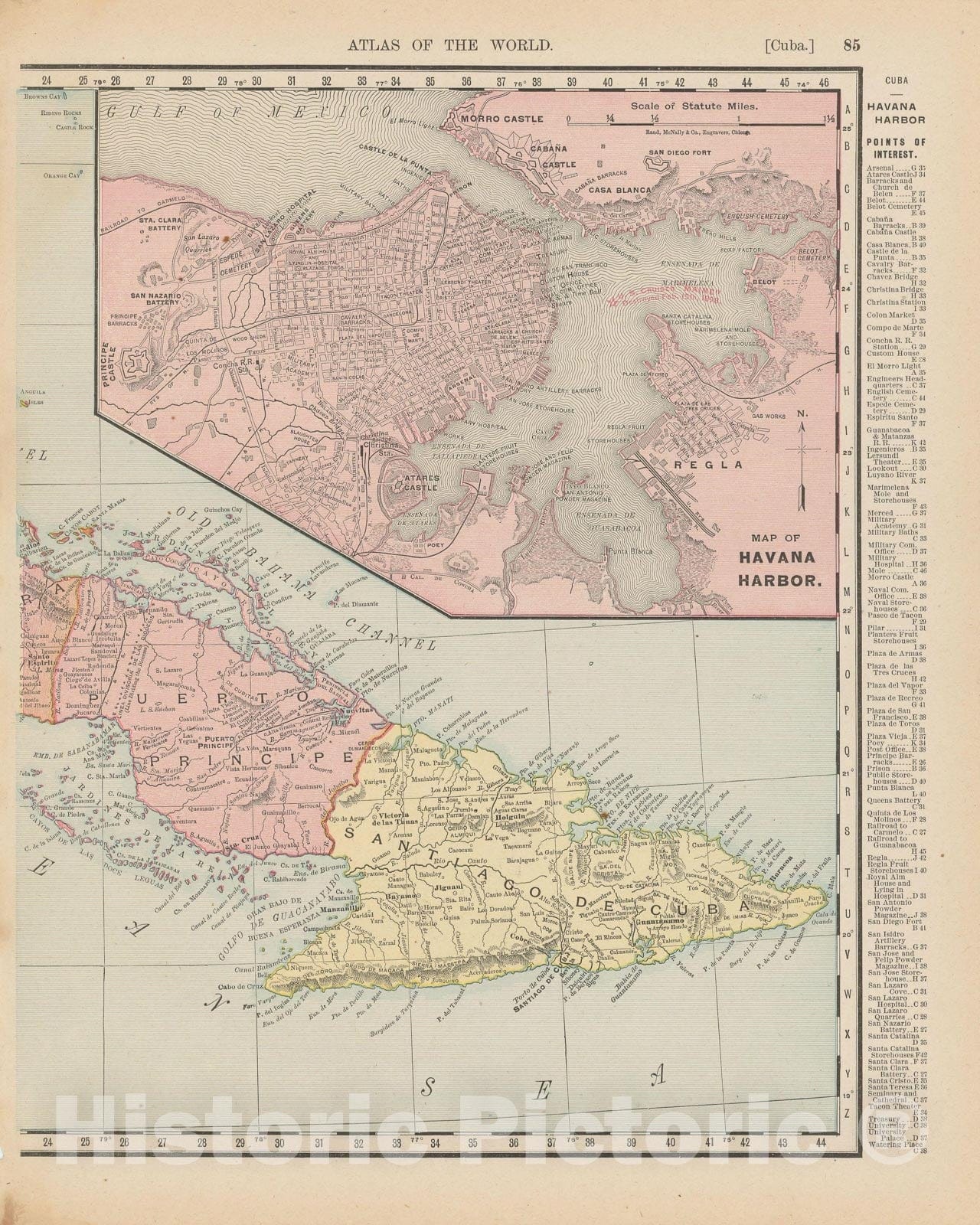 Historic Map : Cuba 1900 , Universal Atlas World , v2, Vintage Wall Art