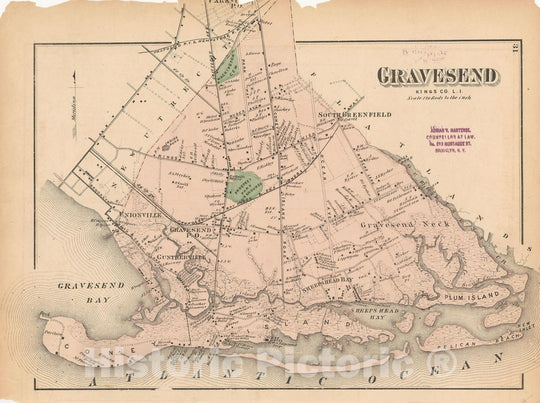 Historic Map : Atlas of Long Island, New York, Brooklyn & New Lots 1873 , v2, Vintage Wall Art