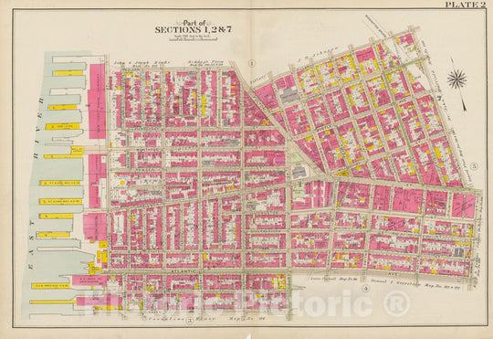 Historic Map : Vol. 1, Brooklyn 1908 Plate 002 , Atlas Borough of Brooklyn , Vintage Wall Art