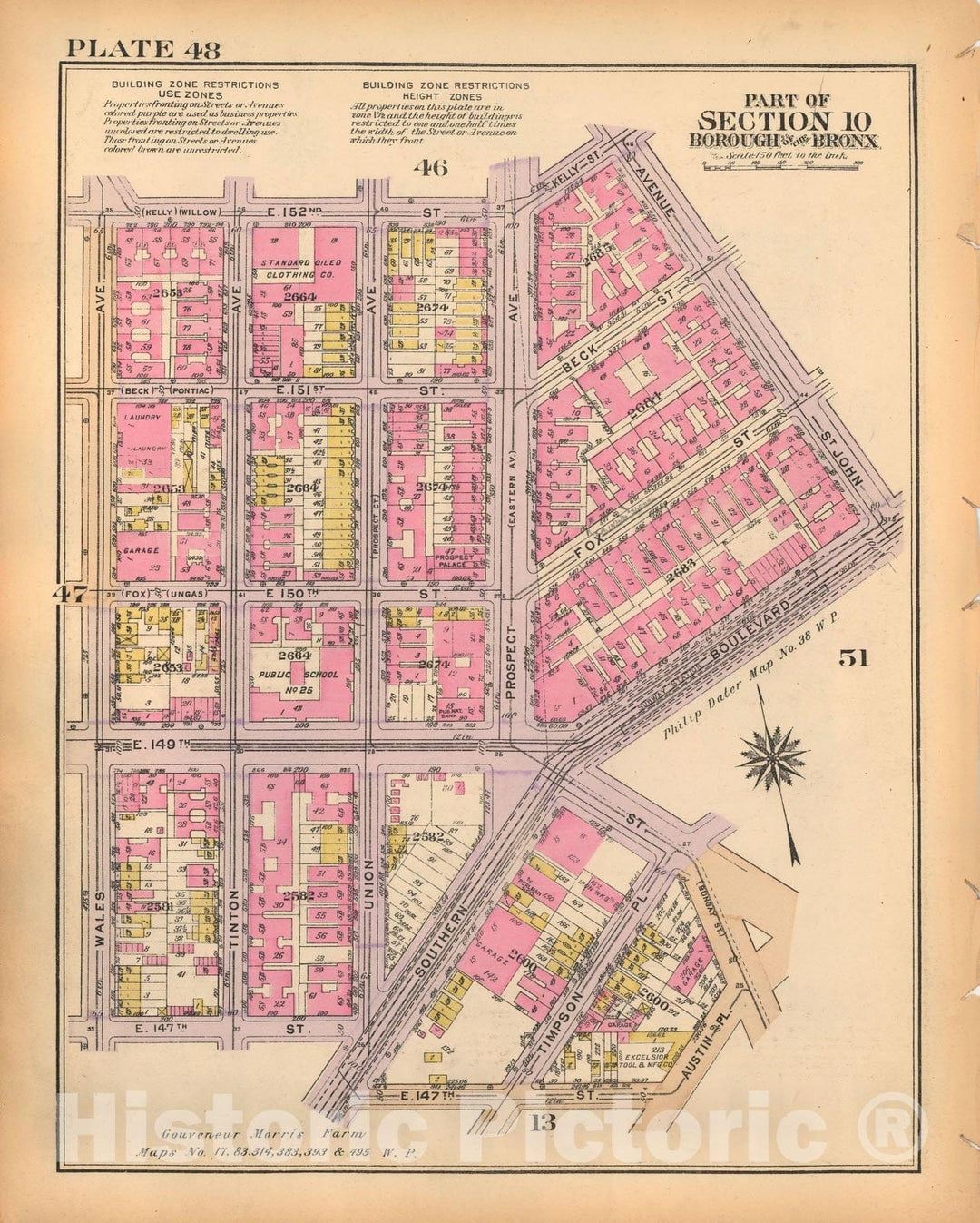 Historic Map : Borough of The Bronx, Sections 9-13, The Bronx 1928 Plate 048 , Vintage Wall Art