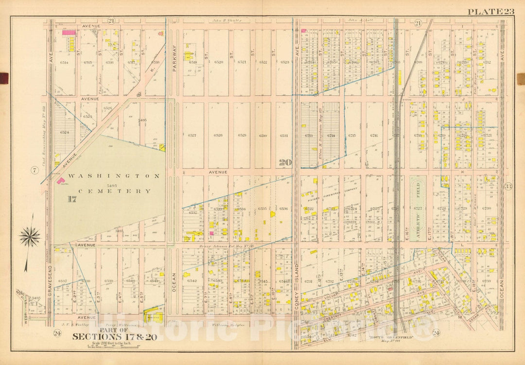 Historic Map : Vol. 2, Brooklyn 1907 Plate 023 , Atlas Borough of Brooklyn , Vintage Wall Art