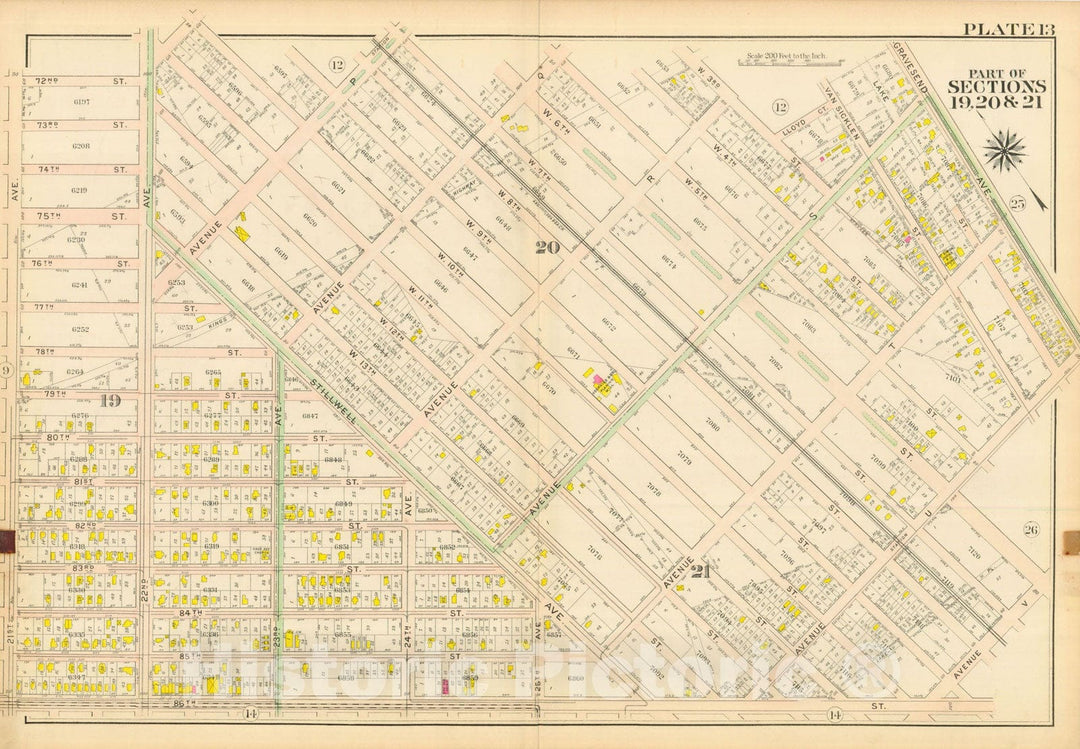 Historic Map : Vol. 2, Brooklyn 1907 Plate 013 , Atlas Borough of Brooklyn , Vintage Wall Art