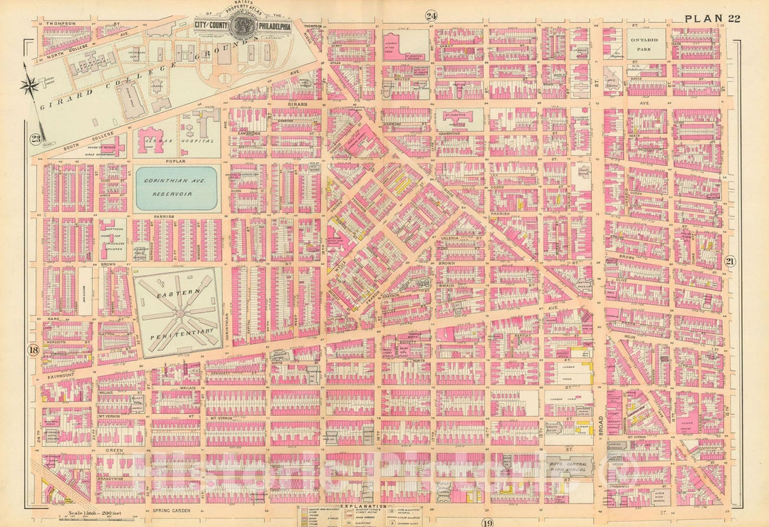 Historic Map : Baist's Property Atlas of Philadelphia, Philadelphia 1895 Plate 022 , Vintage Wall Art