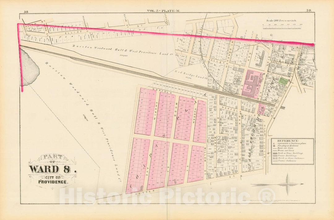 Historic Map : City Atlas of Providence Rhode Island by Wards, Volume II, Providence 1875 Plate M , Vintage Wall Art