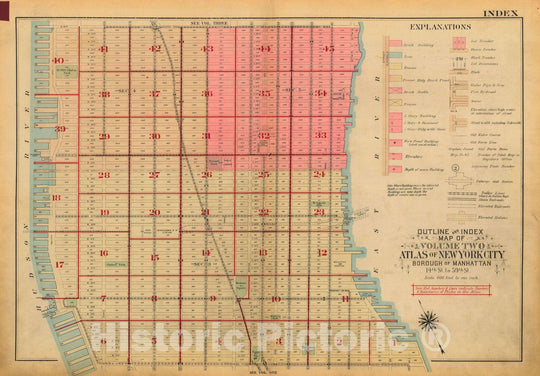 Historic Map : Atlas City of New York, Borough of Manhattan, Volume Two, 14th Street to 59th Street, Manhattan 1928 Index Plate , Vintage Wall Art