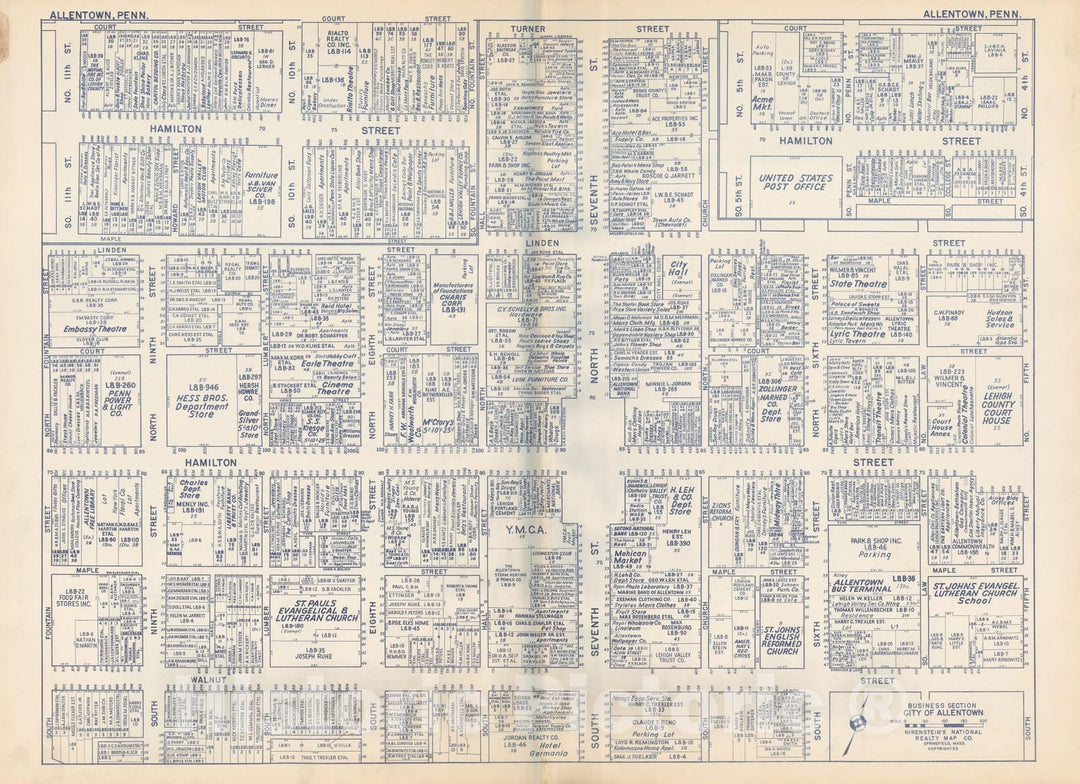 Historic Map : States of PA, VA & WV, Allentown 1950 , Nirenstein's Real Estate Atlas , Vintage Wall Art