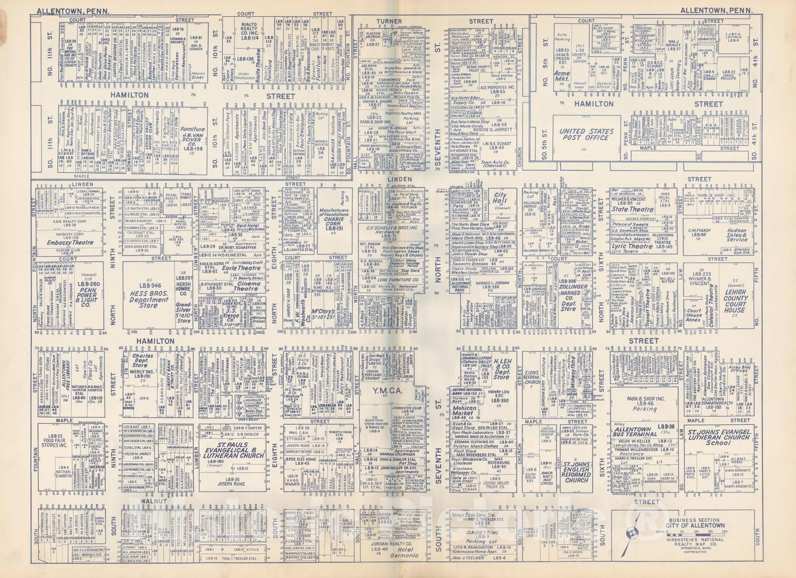 Historic Map : States of PA, VA & WV, Allentown 1950 , Nirenstein's Real Estate Atlas , Vintage Wall Art