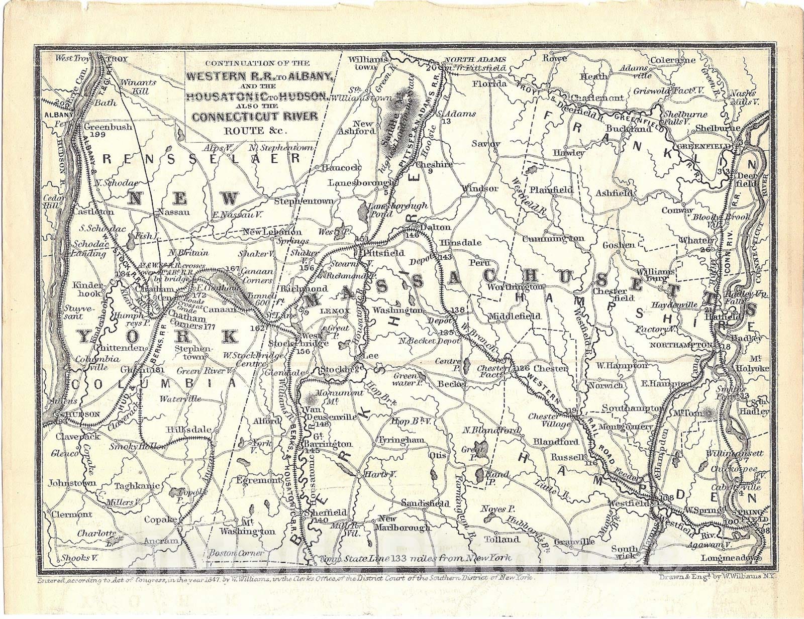 Historic Map : Railroad Maps of the United States, Western Massachusetts 1848 , Vintage Wall Art