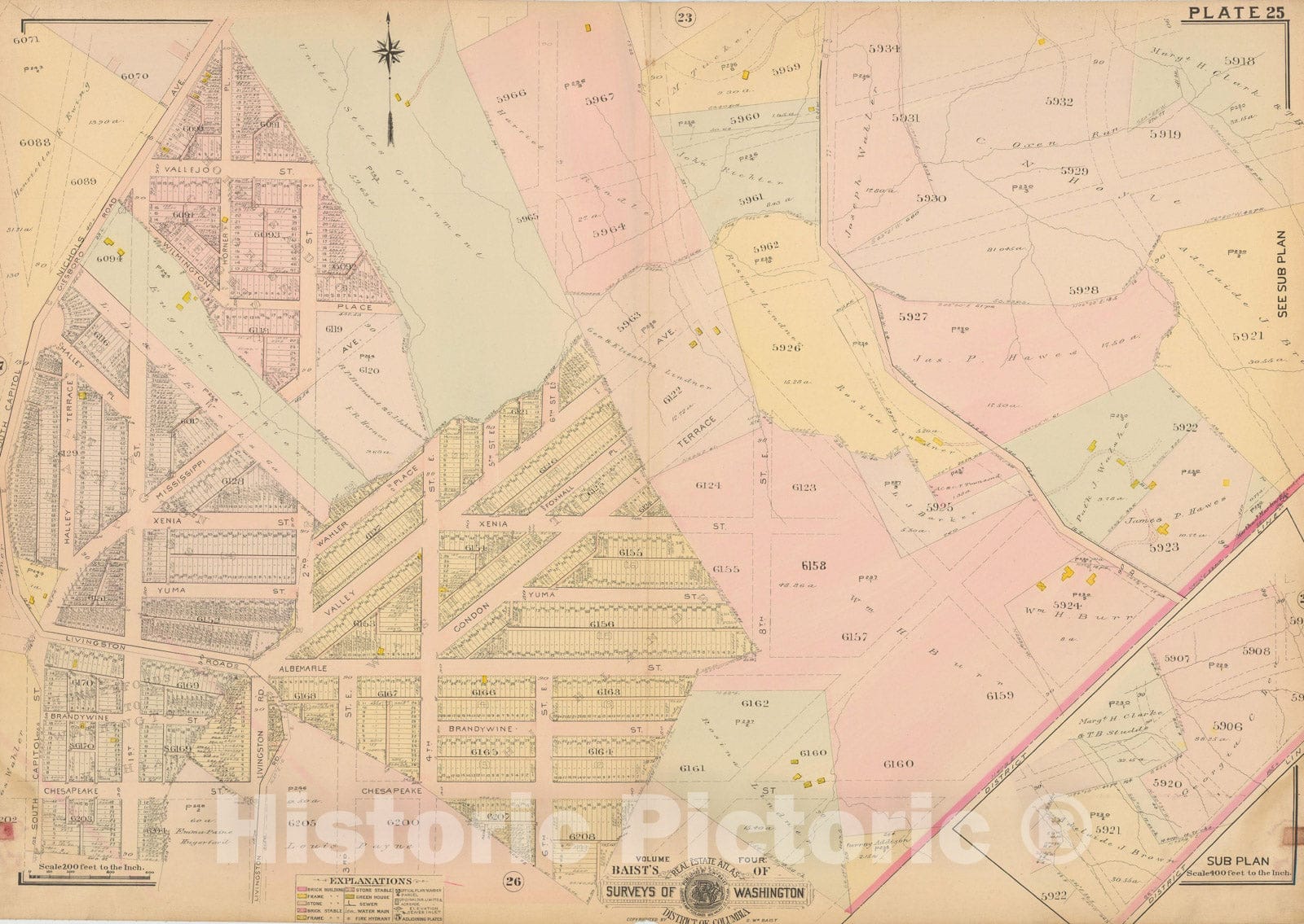 Historic Map : Atlas of Washington D.C. Volume 4 (NE, SE), Washington 1907 Plate 025 , Vintage Wall Art