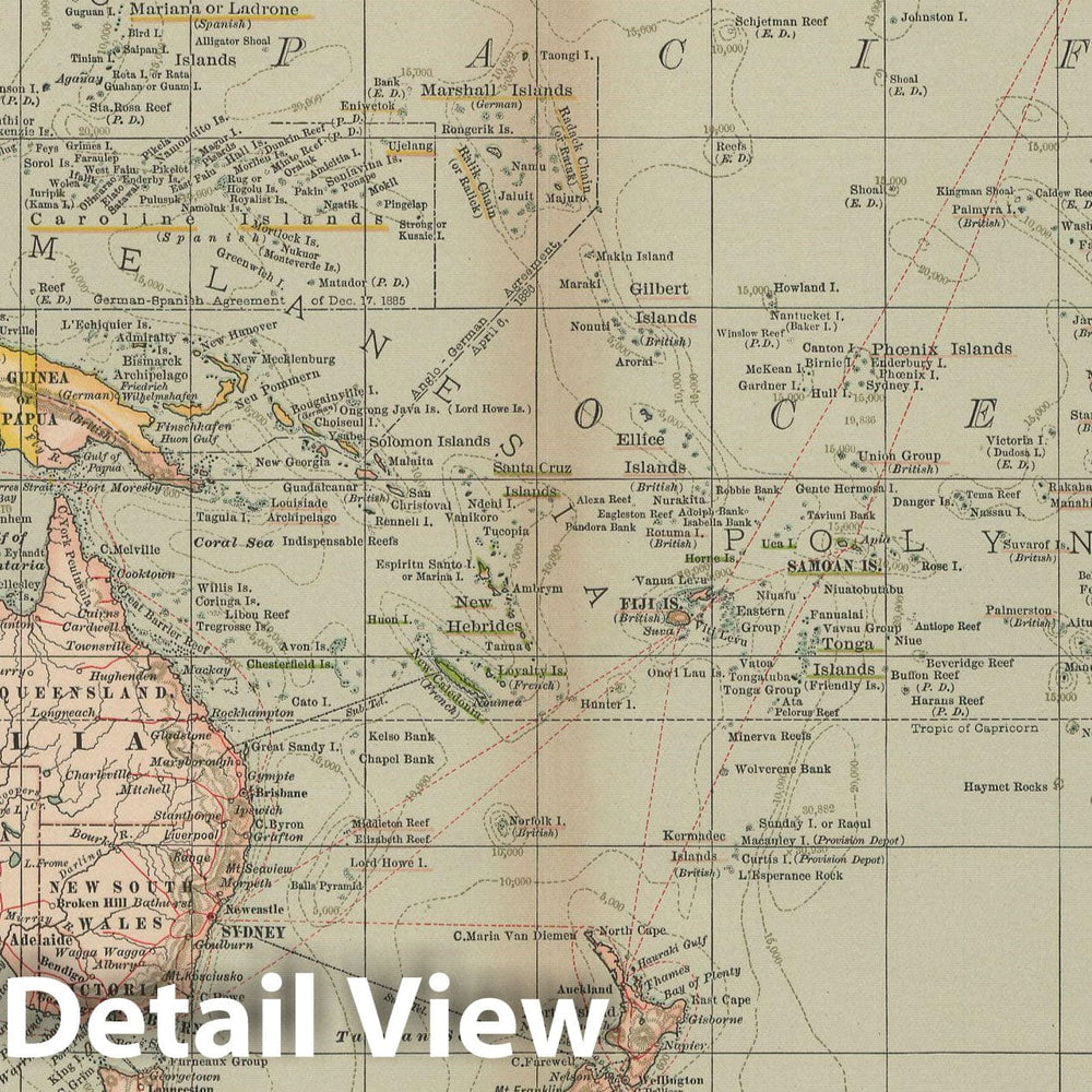 Historic Map : Australia & Oceania 1897 , The Century Atlas World , Vintage Wall Art