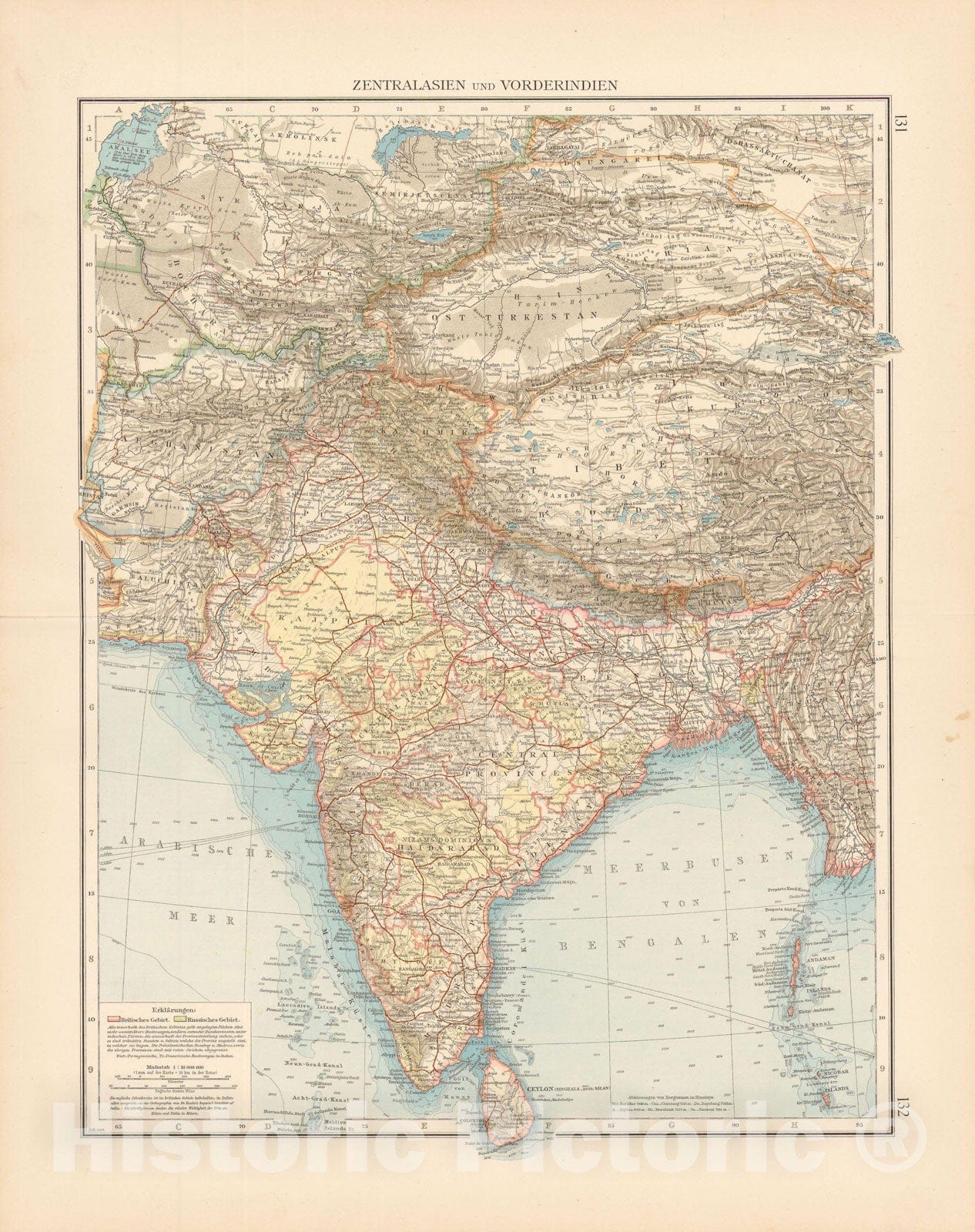 Historic Map : India & Turkey & Afghanistan 1899 , Andrees Allgemeiner Handatlas , Vintage Wall Art