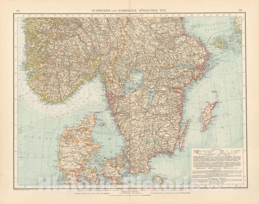 Historic Map : Sweden & Norway 1899 , Andrees Allgemeiner Handatlas , Vintage Wall Art