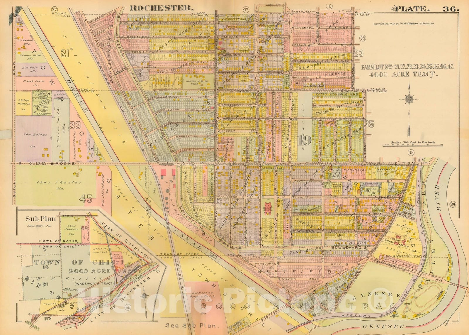 Historic Map : Plat Book of the City of Rochester New York and Vicinity, 1918 Plate 036 , Vintage Wall Art