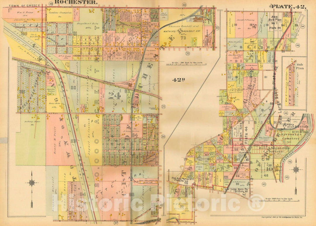 Historic Map : Plat Book of the City of Rochester New York and Vicinity, 1918 Plate 042 , Vintage Wall Art