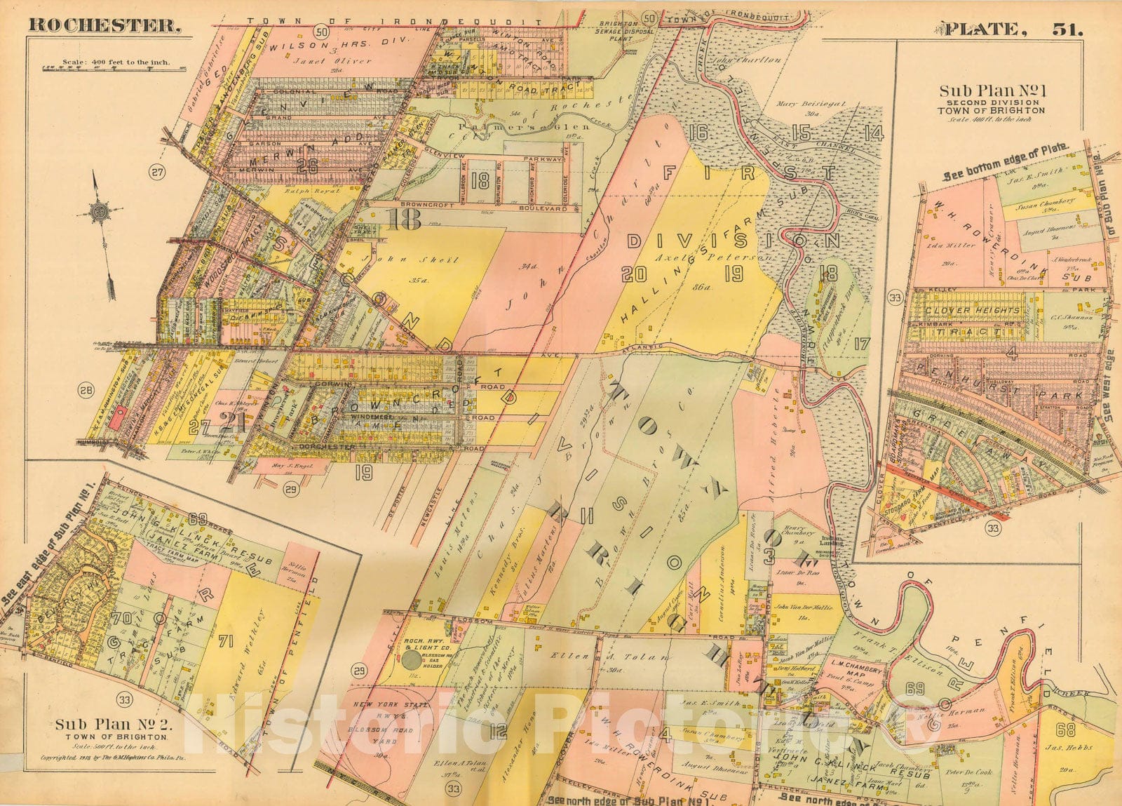 Historic Map : Plat Book of the City of Rochester New York and Vicinity, 1918 Plate 051 , Vintage Wall Art