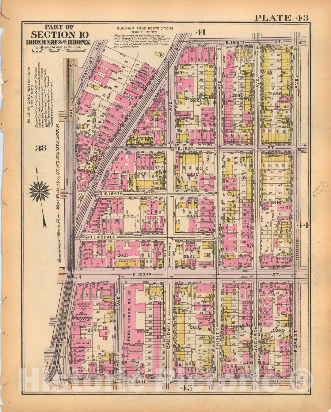 Historic Map : Borough of The Bronx, Sections 9-13, The Bronx 1928 Plate 043 , Vintage Wall Art