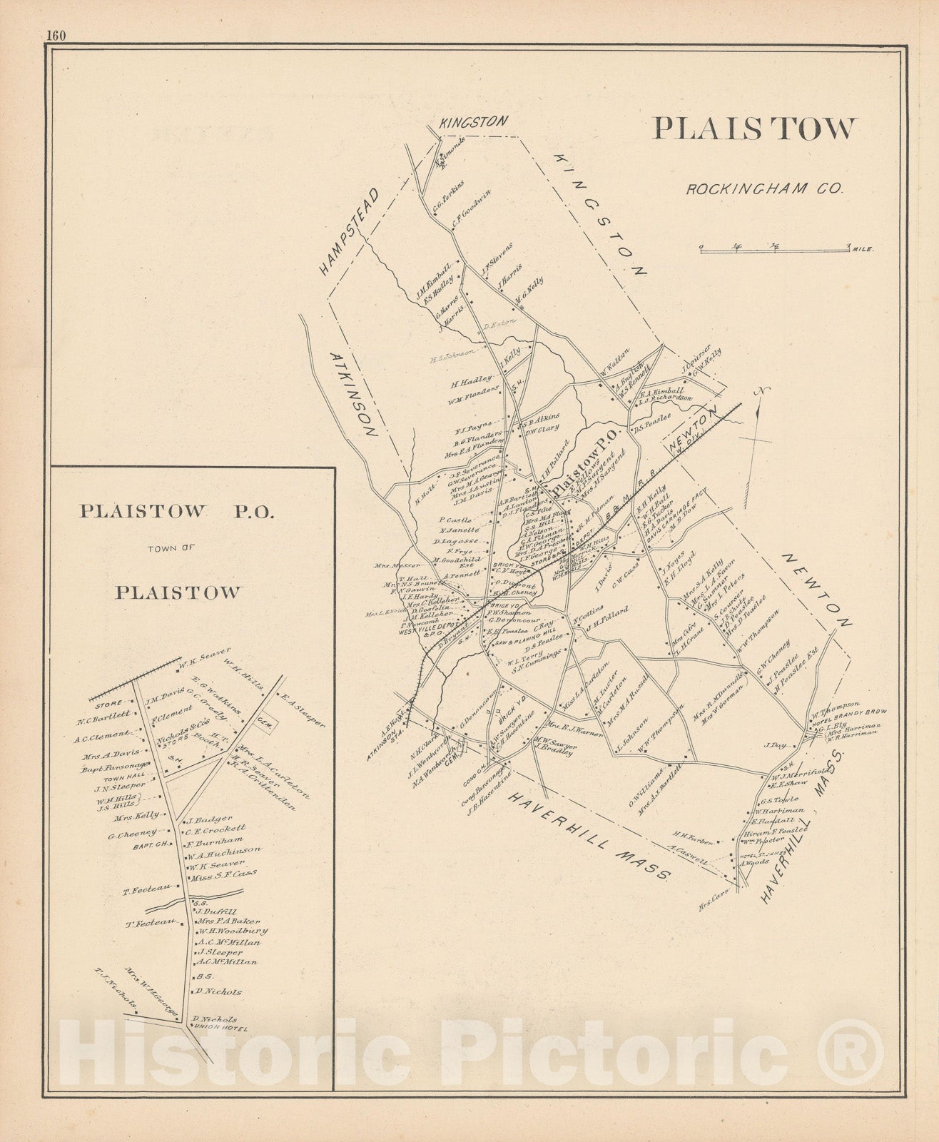 Historic Map : Plaistow 1892 , Town and City Atlas State of New Hampshire , Vintage Wall Art