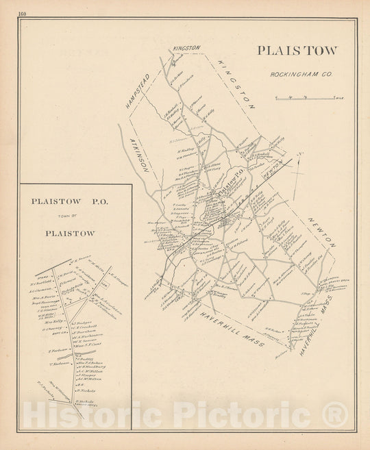 Historic Map : Plaistow 1892 , Town and City Atlas State of New Hampshire , Vintage Wall Art