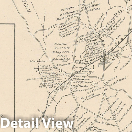 Historic Map : Plaistow 1892 , Town and City Atlas State of New Hampshire , Vintage Wall Art