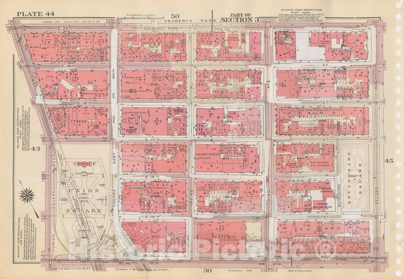 Historic Map : Manhattan Land Book 1955 - Updated Through Nov 7th, New York City 1975 Plate 044 , Vintage Wall Art