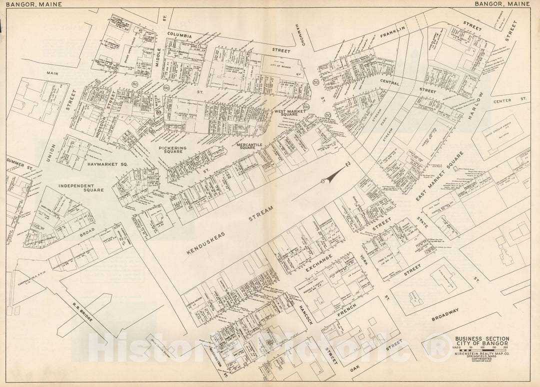 Historic Map : New England States Ed., Bangor 1946 , Nirenstein's National Preferred Real Estate Locations of Business Properties , Vintage Wall Art