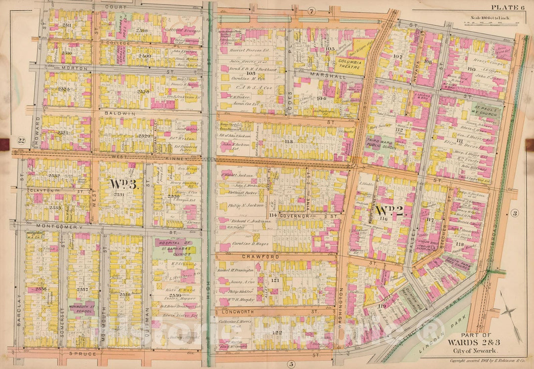 Historic Map : Atlas City of Newark, Newark 1901 Plate 006 , Vintage Wall Art