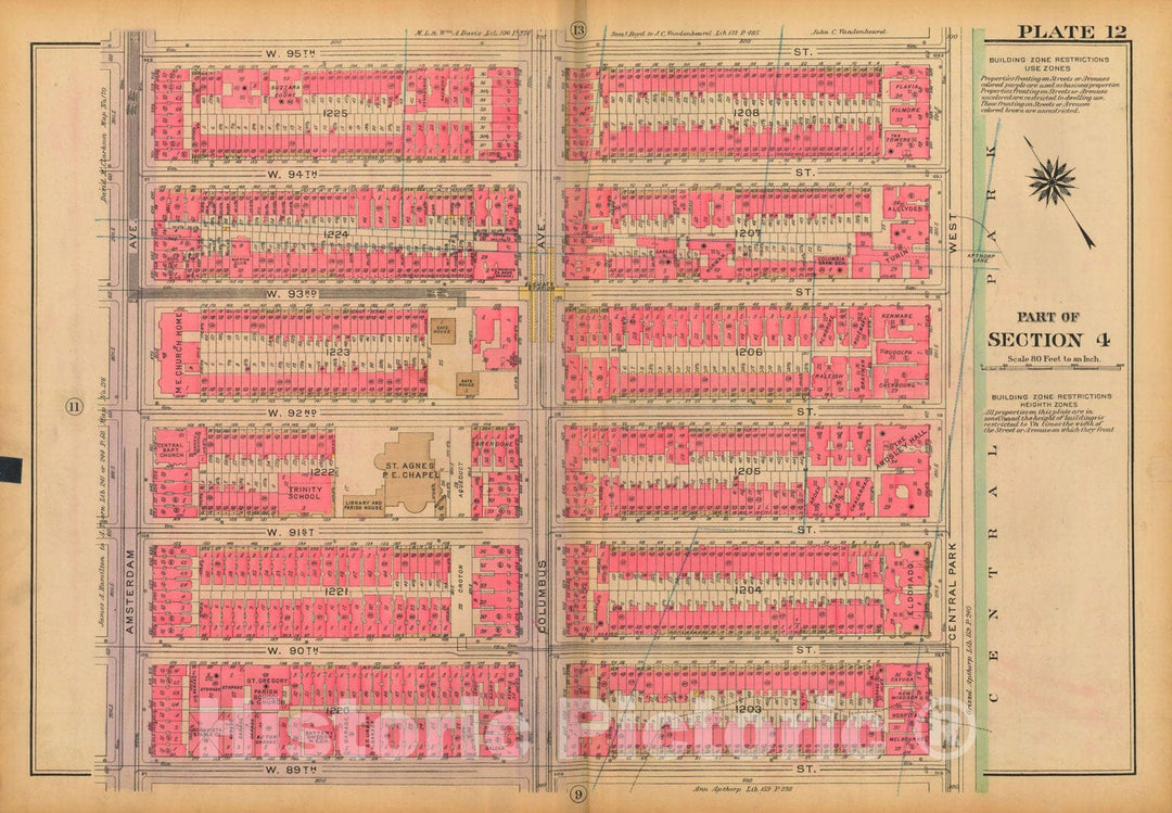 Historic Map : Atlas City of New York, Borough of Manhattan, Volume 3, 59th St to 110th St, Manhattan 1921 Plate 012 , Vintage Wall Art